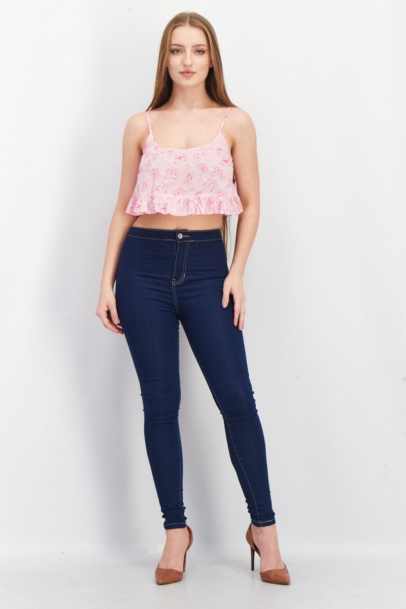 Asos Design Women Scoop Neck Sleeveless Allover Crop Top, Pink - Image 4