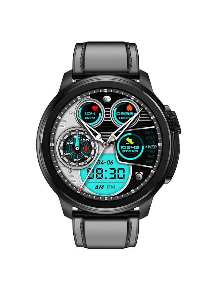 AROAQ ET481 Smart Watch, Bluetooth Call Smart Wrist Watch, Multifunctional Health Tracker Watch With Multiple Sports Mode, Body Temperature, Blood Oxygen And Blood Pressure Monitoring, (black leather) - Image 1