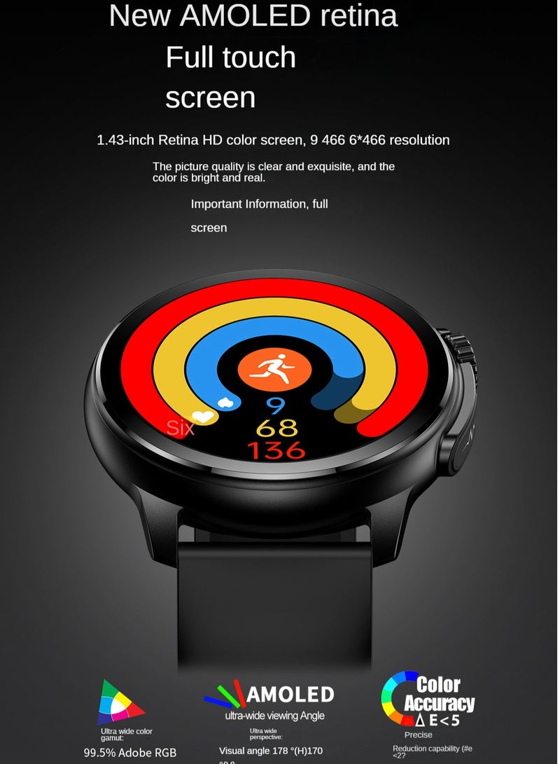 AROAQ ET481 Smart Watch, Bluetooth Call Smart Wrist Watch, Multifunctional Health Tracker Watch With Multiple Sports Mode, Body Temperature, Blood Oxygen And Blood Pressure Monitoring, (black leather) - Image 4