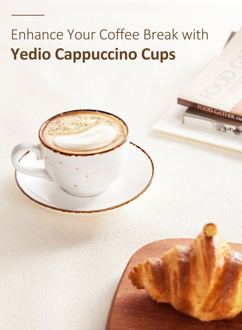 Yedio 8Oz Cappuccino Cups And Saucer  Porcelain Coffee Mugs  Latte Cups Set For Cappuccino  Espresso  Americano  Latte  Tea  Mocha  Microwave Dishwasher Safe  Set Of 4  White - Image 4