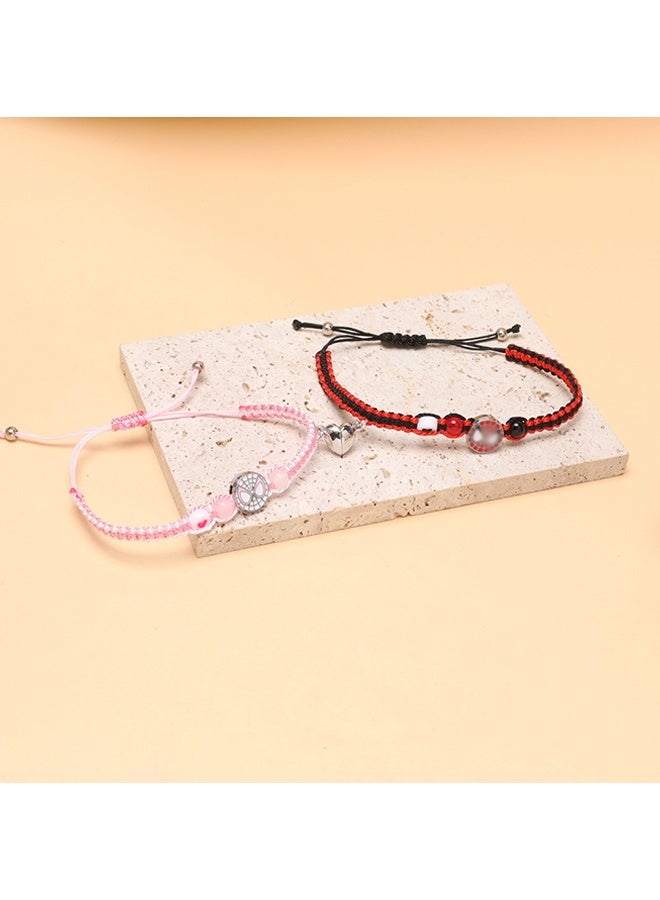 Wffo 2 Pcs Couples/Friendship Matching Bracelets, Spider Bracelets Set, Birthday Jewelry Gifts for Gf and Bf Soulmate, Matching Gifts for Husband&Wife Son&Daughters BFF - Pink/Black - Image 3
