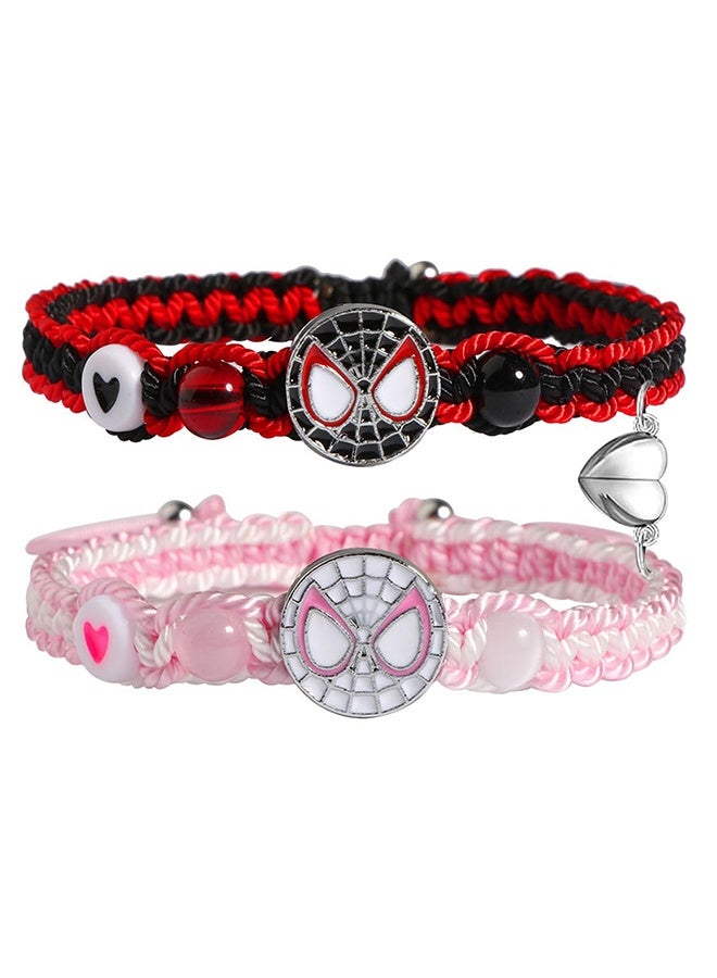 Wffo 2 Pcs Couples/Friendship Matching Bracelets, Spider Bracelets Set, Birthday Jewelry Gifts for Gf and Bf Soulmate, Matching Gifts for Husband&Wife Son&Daughters BFF - Pink/Black - Image 1