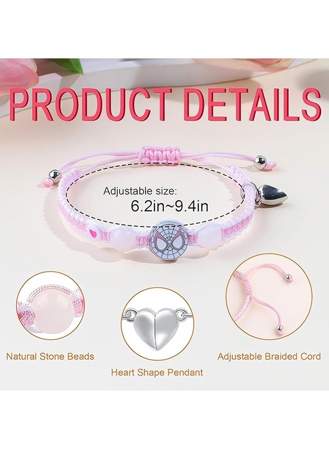 Wffo 2 Pcs Couples/Friendship Matching Bracelets, Spider Bracelets Set, Birthday Jewelry Gifts for Gf and Bf Soulmate, Matching Gifts for Husband&Wife Son&Daughters BFF - Pink/Black - Image 2
