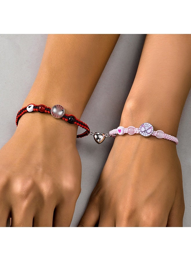 Wffo 2 Pcs Couples/Friendship Matching Bracelets, Spider Bracelets Set, Birthday Jewelry Gifts for Gf and Bf Soulmate, Matching Gifts for Husband&Wife Son&Daughters BFF - Pink/Black - Image 4