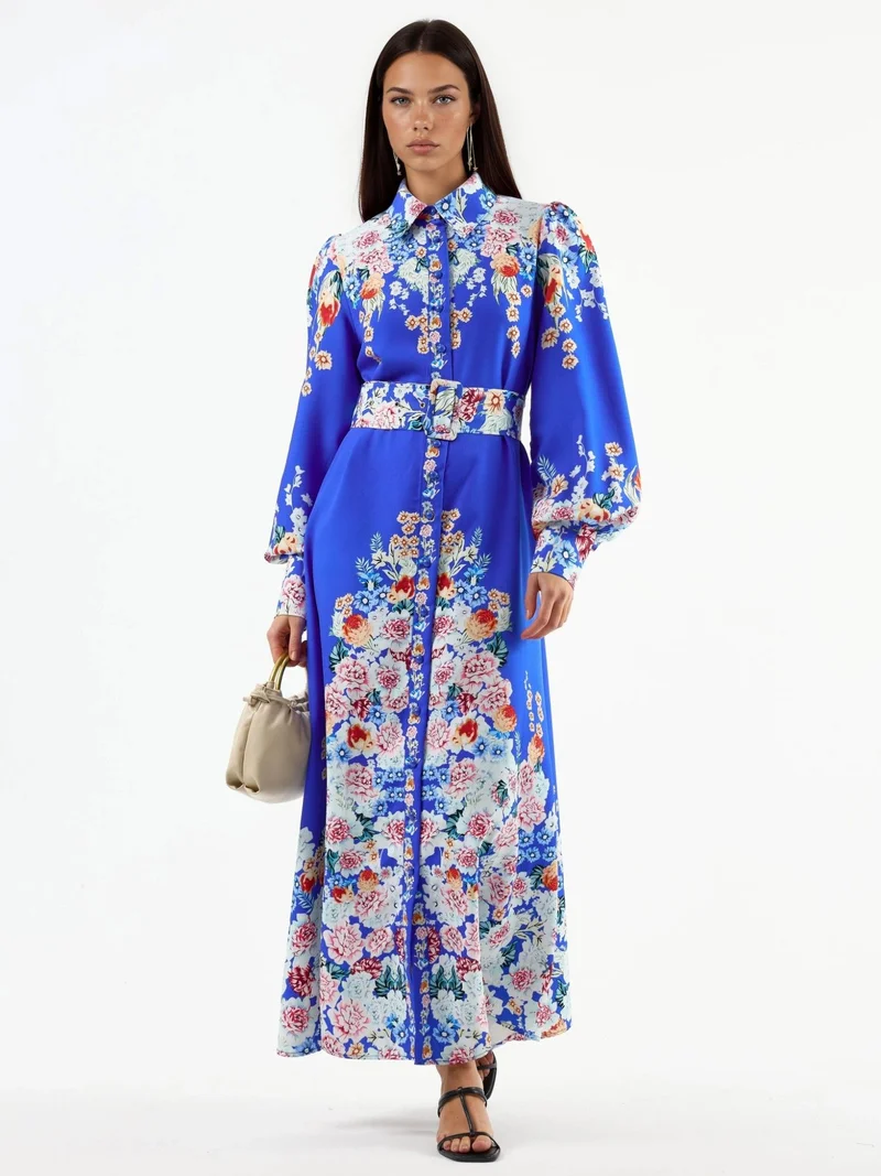 جينيفر Floral Maxi Dress with Button Closure