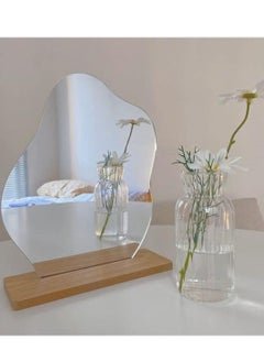 XiuWoo Room decor aesthetic irregular mirror, aesthetic room decor acrylic vanity mirror, frameless makeup mirror desk mirror, cloud-shaped table mirror with detachable wooden stand for living room bedroom  - Image 3