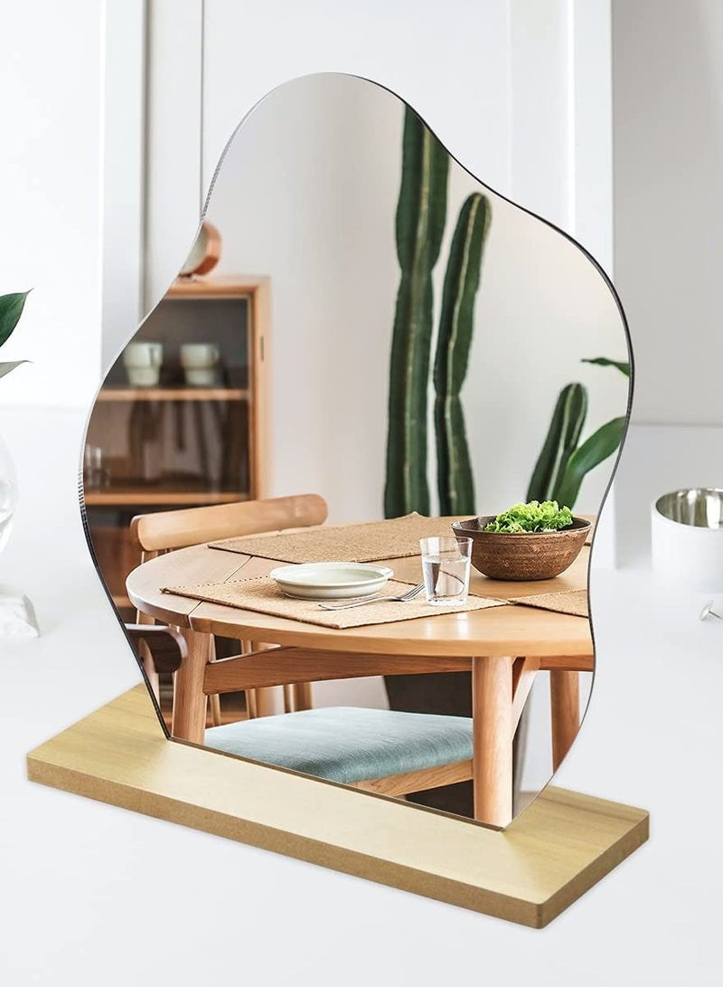 XiuWoo Room decor aesthetic irregular mirror, aesthetic room decor acrylic vanity mirror, frameless makeup mirror desk mirror, cloud-shaped table mirror with detachable wooden stand for living room bedroom  - Image 2