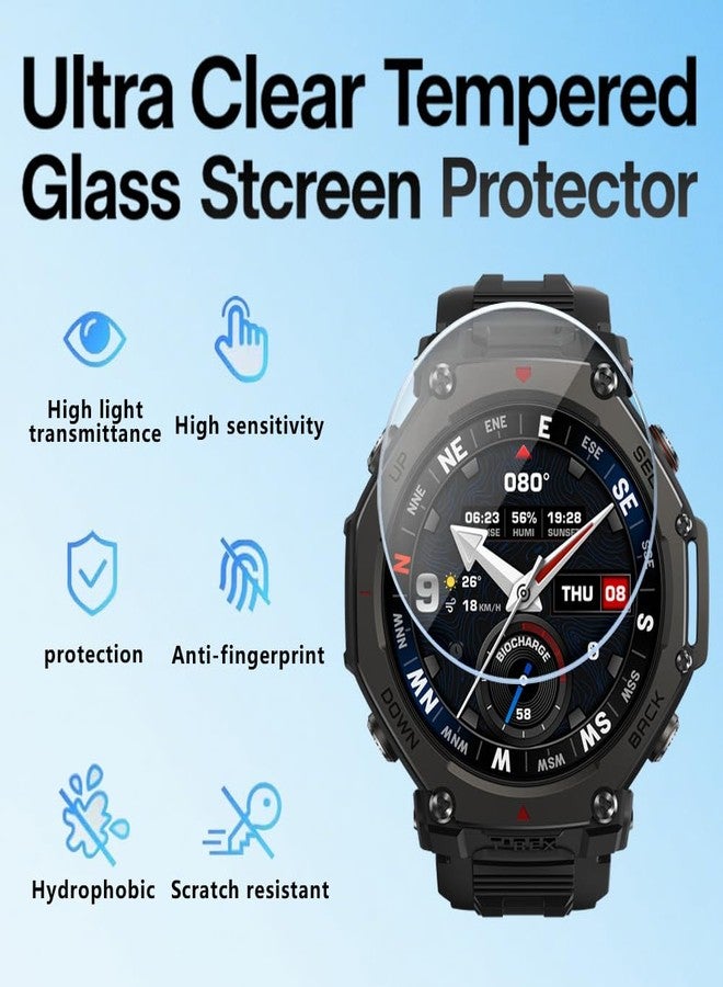 Huadu واقي شاشة HUADU لساعات Amazfit T-Rex 3 Pro 48mm، مع إطار تثبيت ذاتي المحاذاة، فيلم زجاجي مقسى مضاد للخدش عالي الدقة تغطية كاملة وحافظة سيليكون (أسود) - Image 2
