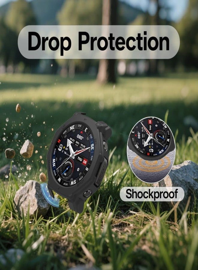 Huadu واقي شاشة HUADU لساعات Amazfit T-Rex 3 Pro 48mm، مع إطار تثبيت ذاتي المحاذاة، فيلم زجاجي مقسى مضاد للخدش عالي الدقة تغطية كاملة وحافظة سيليكون (أسود) - Image 5