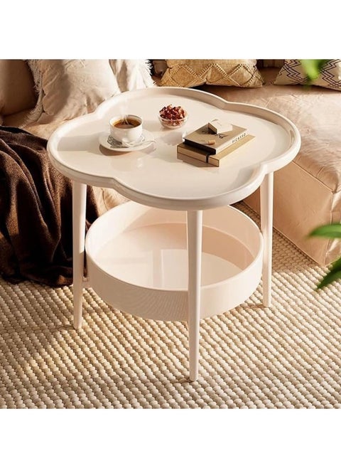 2 Tier Side Table with Storage Basket, Coffee Table End Table for Living room, Bedroom, Small Space, Bedside Table, Easy Assemble, 45 * 45cm (Beige)