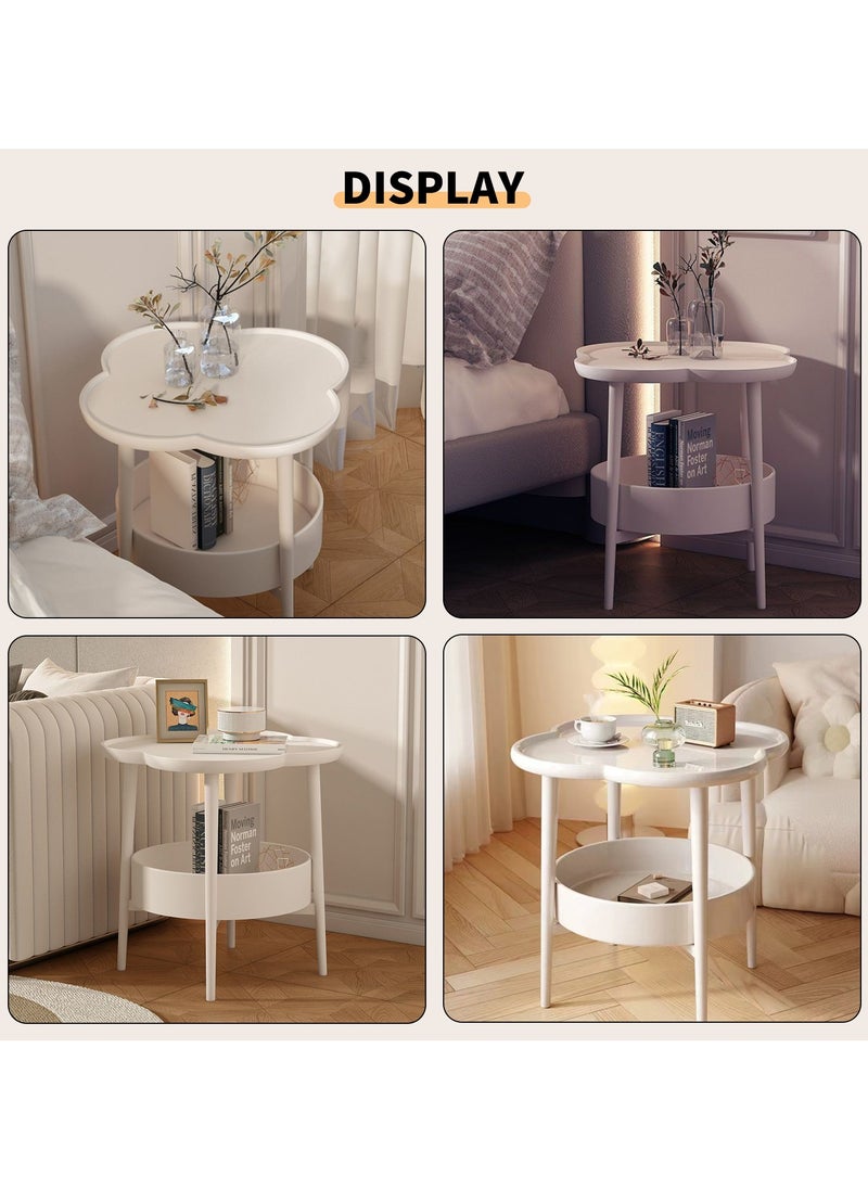 YQbest - 2 Tier Side Table with Storage Basket, Coffee Table End Table for Living room, Bedroom, Small Space, Bedside Table, Easy Assemble, 45 * 45cm (Beige) - Image 1