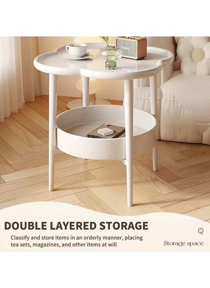 YQbest - 2 Tier Side Table with Storage Basket, Coffee Table End Table for Living room, Bedroom, Small Space, Bedside Table, Easy Assemble, 45 * 45cm (Beige) - Image 1