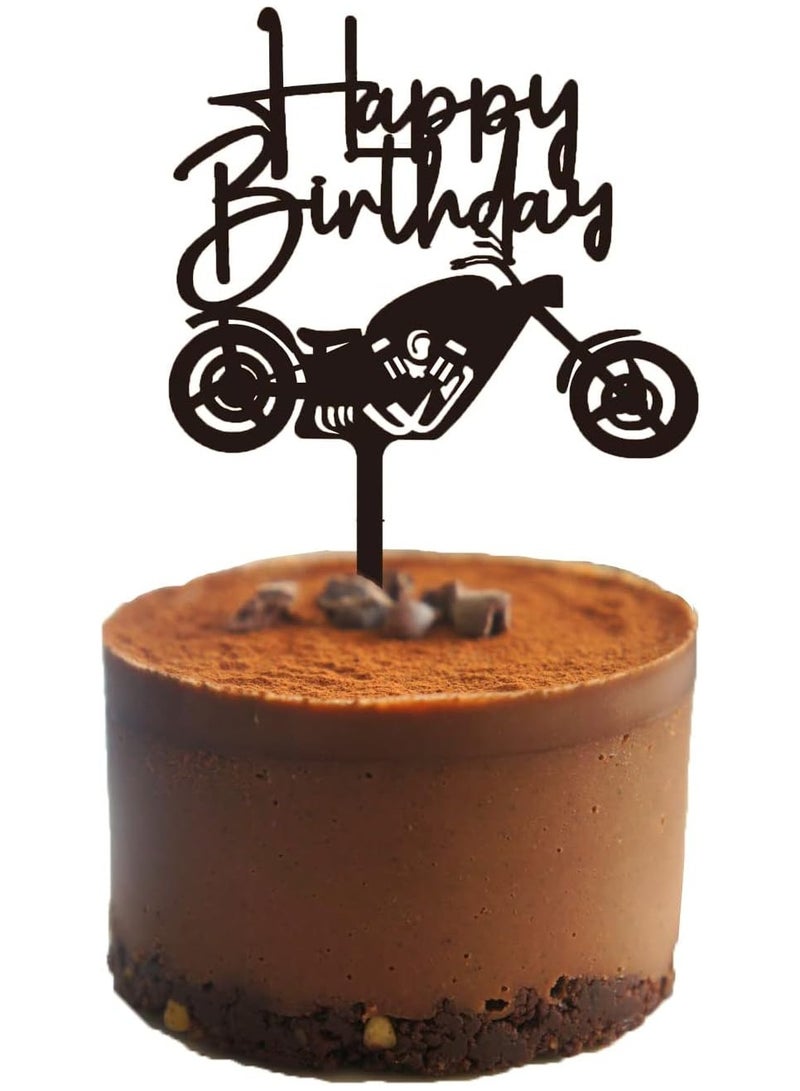 TPGP Happy Birthday Cake Topper, Acrylic Motorbike Birthday Cake Decorations, Black, 1 Pack - Image 1