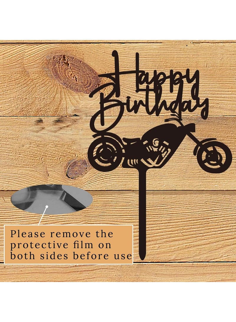 TPGP Happy Birthday Cake Topper, Acrylic Motorbike Birthday Cake Decorations, Black, 1 Pack - Image 2
