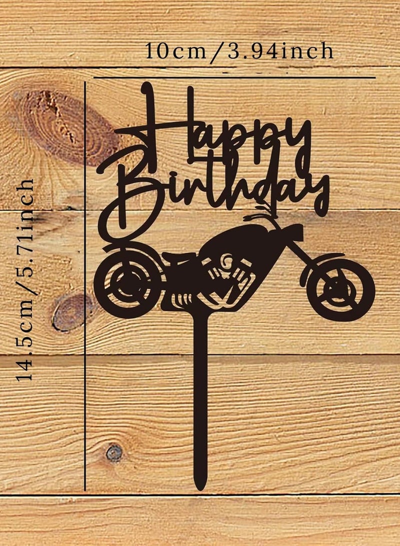 TPGP Happy Birthday Cake Topper, Acrylic Motorbike Birthday Cake Decorations, Black, 1 Pack - Image 3