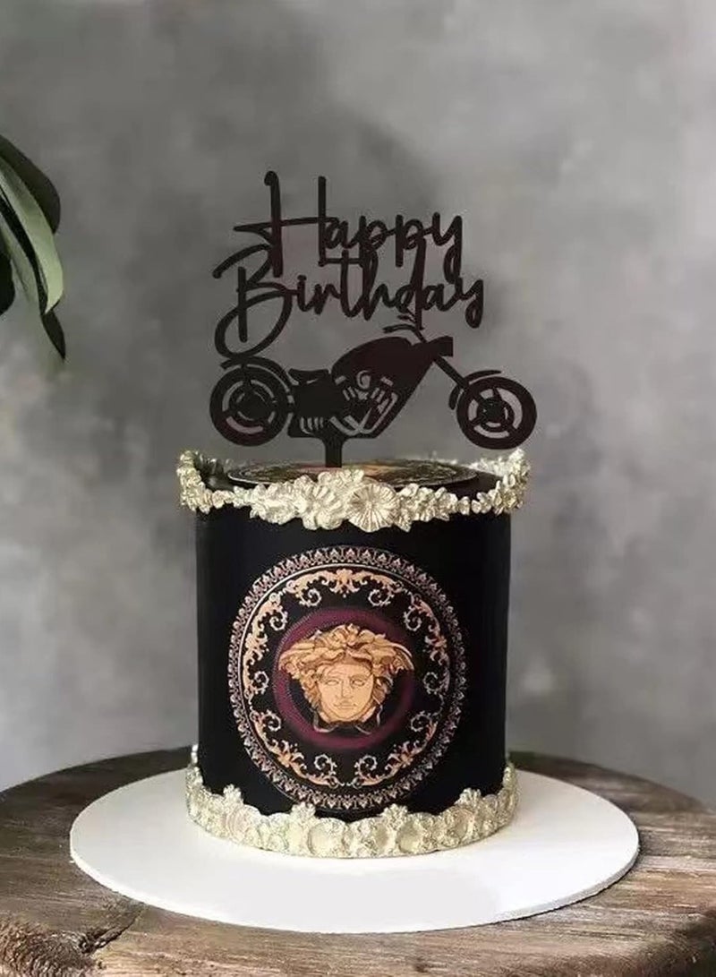 TPGP Happy Birthday Cake Topper, Acrylic Motorbike Birthday Cake Decorations, Black, 1 Pack - Image 4