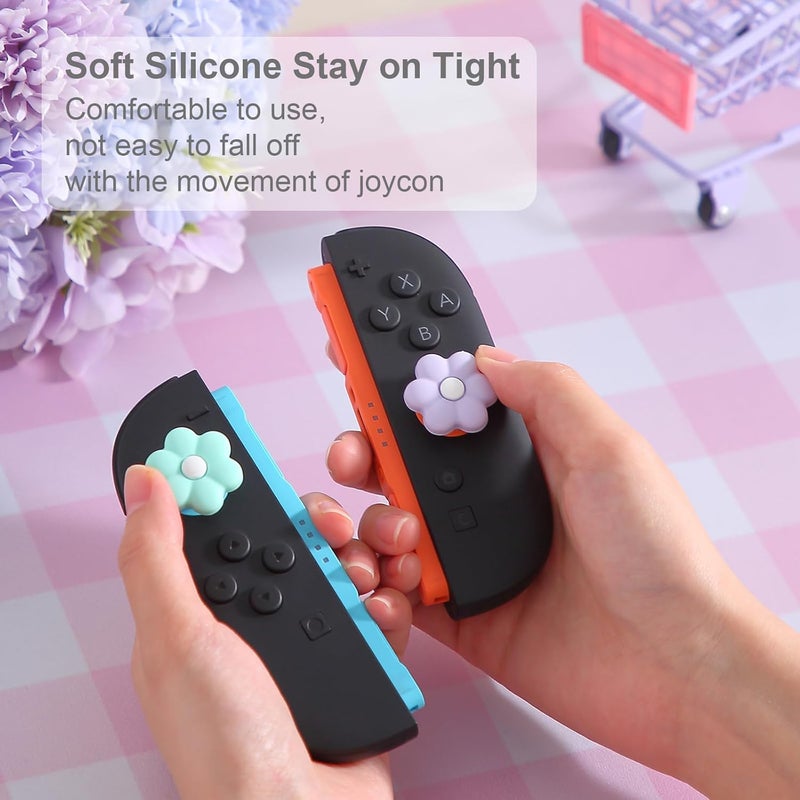 مقابض الإبهام لـ Nintendo Switch 2، أغطية أزرار العصا التناظرية لوحدة تحكم Joycon لـ Switch 2، سيليكون ناعم باللون الأرجواني والوردي، إكسسوارات ألعاب زهرية كawaii ديزي - 6 قطع - Image 4