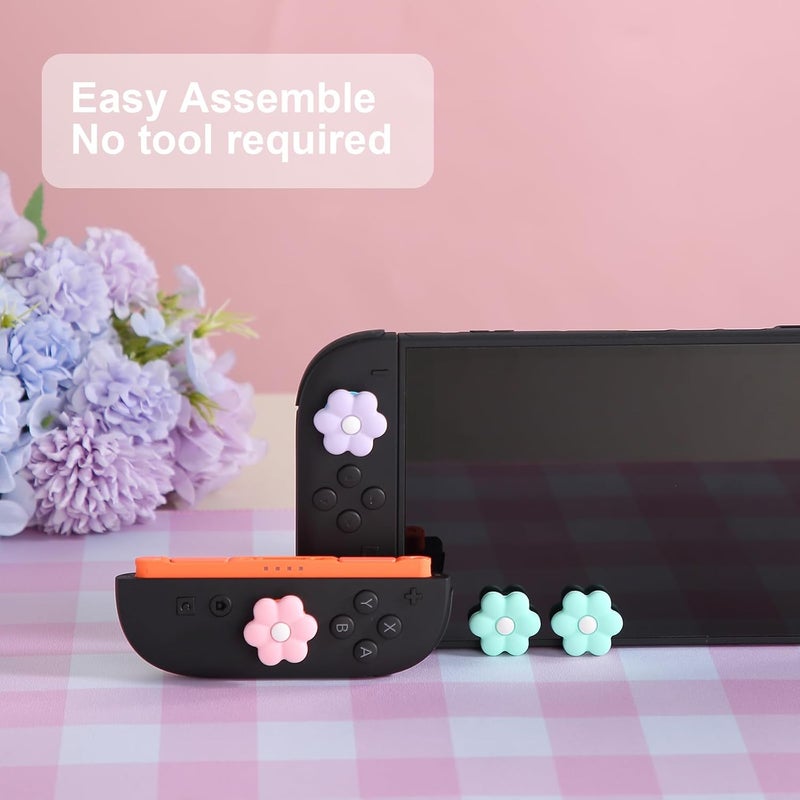 مقابض الإبهام لـ Nintendo Switch 2، أغطية أزرار العصا التناظرية لوحدة تحكم Joycon لـ Switch 2، سيليكون ناعم باللون الأرجواني والوردي، إكسسوارات ألعاب زهرية كawaii ديزي - 6 قطع - Image 5