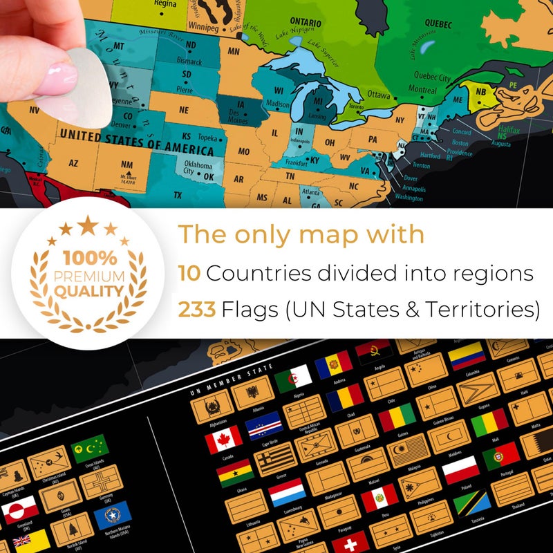 TRIPA TRIPS XL Scratch Off World Map with 233 Flags – 36 x 24 Scratch Off Map of The World + Scratch Off USA Map – Easy to Frame World Scratch Off Map + Tools – Travel Map Wall Poster - Deluxe Gift for Travelers (BLACK) - Image 3