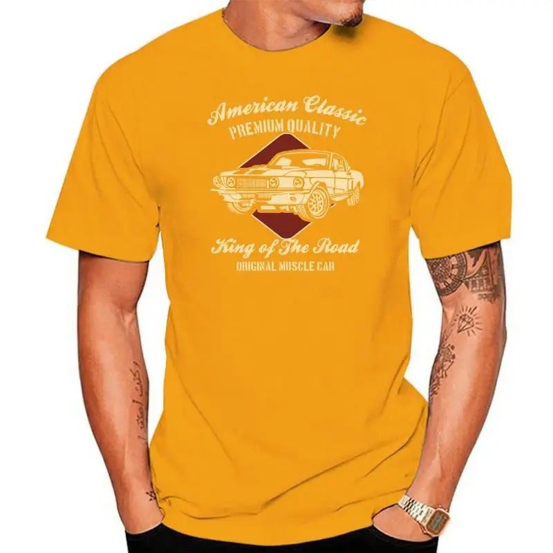 Muscle Car Mustang American Classic Road T-Shirt New Top 2022 Print Letters Men 100% Cotton Print - Image 1