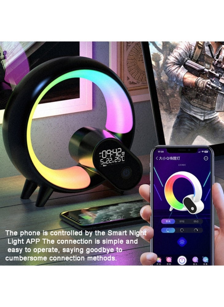 RGBW Atmosphere Light APP Remote Control Bluetooth-compatible Speaker Digital Alarm Clock White Noise Music Player - Black - Image 2