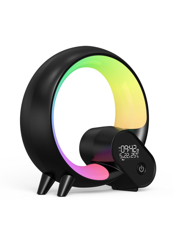 RGBW Atmosphere Light APP Remote Control Bluetooth-compatible Speaker Digital Alarm Clock White Noise Music Player - Black - Image 1