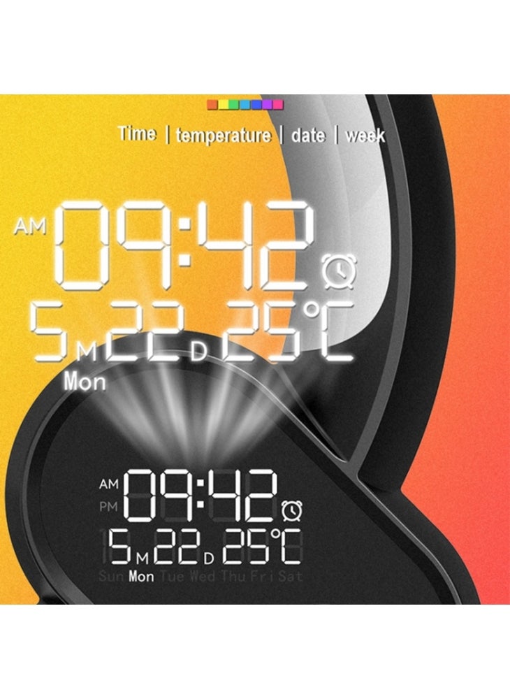 RGBW Atmosphere Light APP Remote Control Bluetooth-compatible Speaker Digital Alarm Clock White Noise Music Player - Black - Image 3