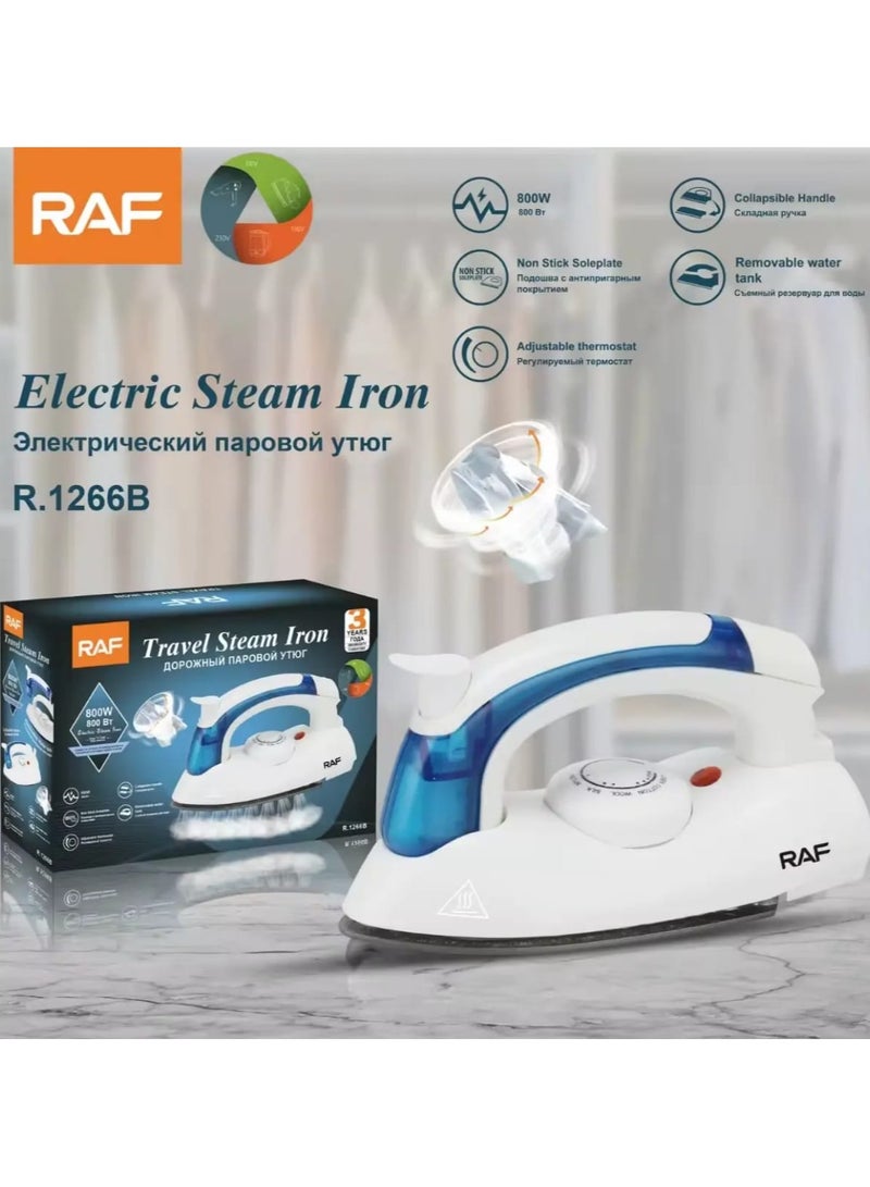 آر إيه أف مكواة بخار كهربائية صغيرة محمولة قابلة للطي وقابلة للتعديل من RAF (800 واط) مع قاعدة غير لاصقة ومكواة بخار صغيرة للسفر - Image 1