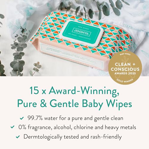 JOONYA Unscented Baby Wipes — Plant-Based, Fragrance-Free Diaper Wipes | Hypoallergenic, Non-Toxic, Compostable & Biodegradable Wet Wipes for Sensitive Newborn Skin | 3 Packs of 80 Wipes (240 Total) - Image 2
