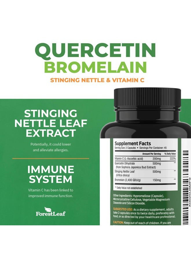 ForestLeaf Quercetin with Bromelain - 1350mg Blend with Vitamin C & Stinging Nettle, Advanced Quercetin 500mg Supplement, Non-GMO Gluten Free, Natural Immune & Respiratory Function 180 Veggie Capsules - Image 2