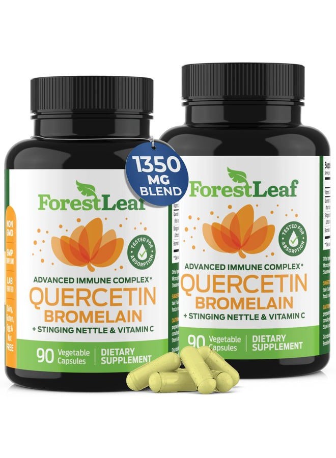 ForestLeaf Quercetin with Bromelain - 1350mg Blend with Vitamin C & Stinging Nettle, Advanced Quercetin 500mg Supplement, Non-GMO Gluten Free, Natural Immune & Respiratory Function 180 Veggie Capsules - Image 1