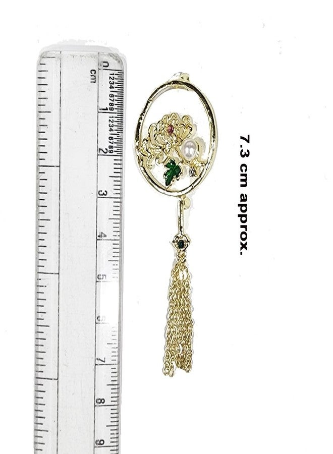 Mohan Shoppe White Golden Designer Brooch/Lapel Pin with back pin for Sherwani Coats Saree Blazers etc. Package of 1 piece - Image 4
