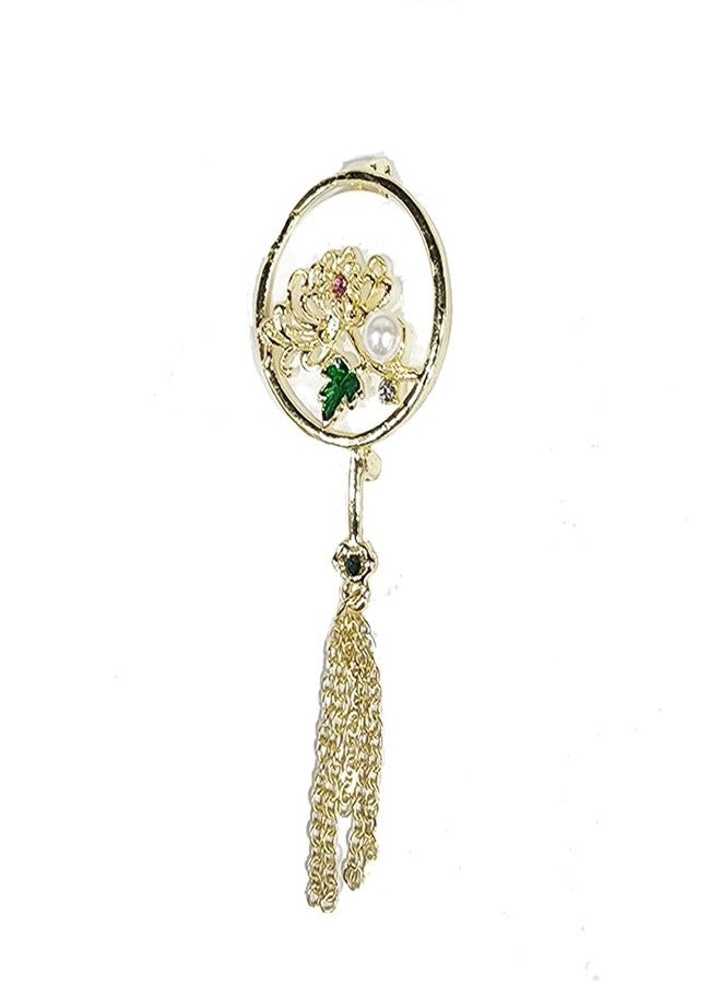 Mohan Shoppe White Golden Designer Brooch/Lapel Pin with back pin for Sherwani Coats Saree Blazers etc. Package of 1 piece - Image 1