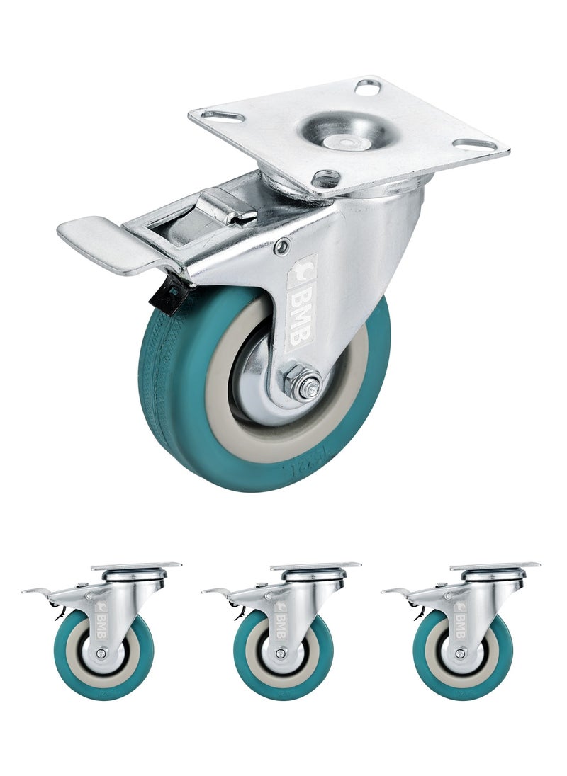 BMB tools 4-Piece Grey Rubber Caster - Plate - Swivel with Brake / 75mm  - Image 1