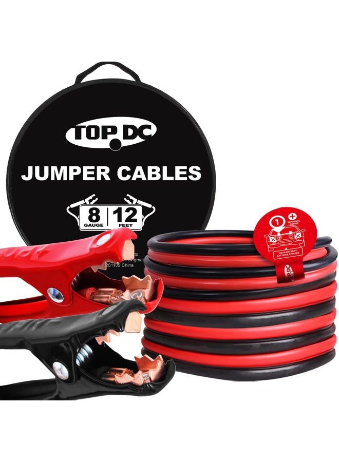 TOPDC 8 Gauge 12 Feet Jumper Cables for Car Battery, Heavy Duty Automotive Booster Cables for Jump Starting Dead or Weak Batteries with Carry Bag(TD-P0812) - Image 1
