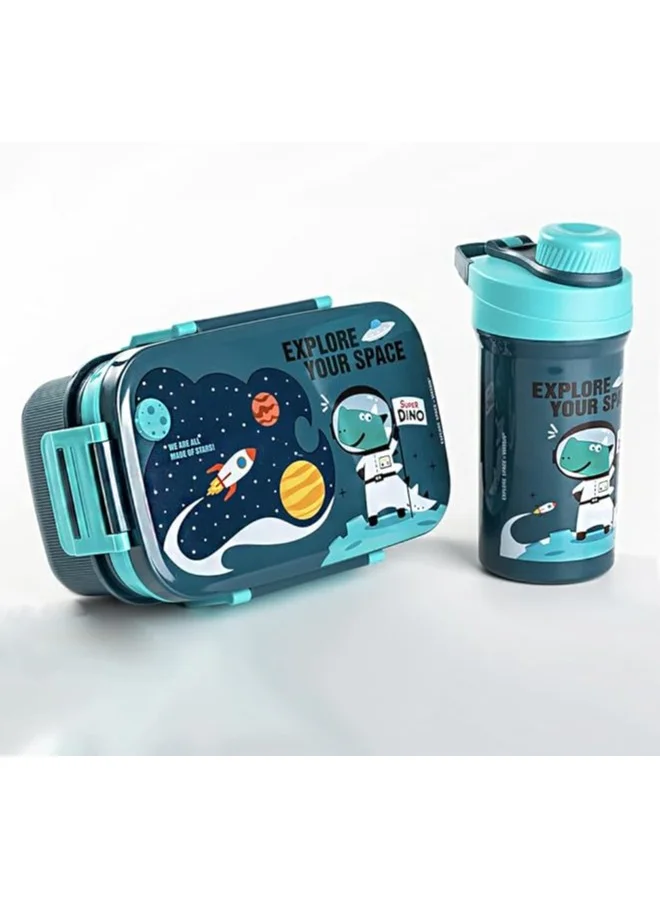 Mobcos Cartoon Students Lunch Box with Water Bottle Set Adults Double Layer Work Lunch Box with Fork 1800ml and Drink Cup 500ml (Blue)