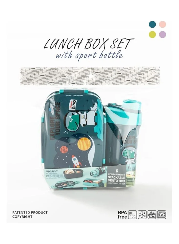 Mobcos Cartoon Students Lunch Box with Water Bottle Set Adults Double Layer Work Lunch Box with Fork 1800ml and Drink Cup 500ml (Blue)