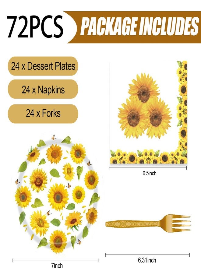 KFJBPB 72 Pcs Sunflower Paper Plates and Napkins Party Supplies , Floral Birthday Party Decorations Disposable Party Plates and Napkins Tableware Set for Summer Fall Wedding Baby Shower Serves 24 (Sunflower) - Image 2