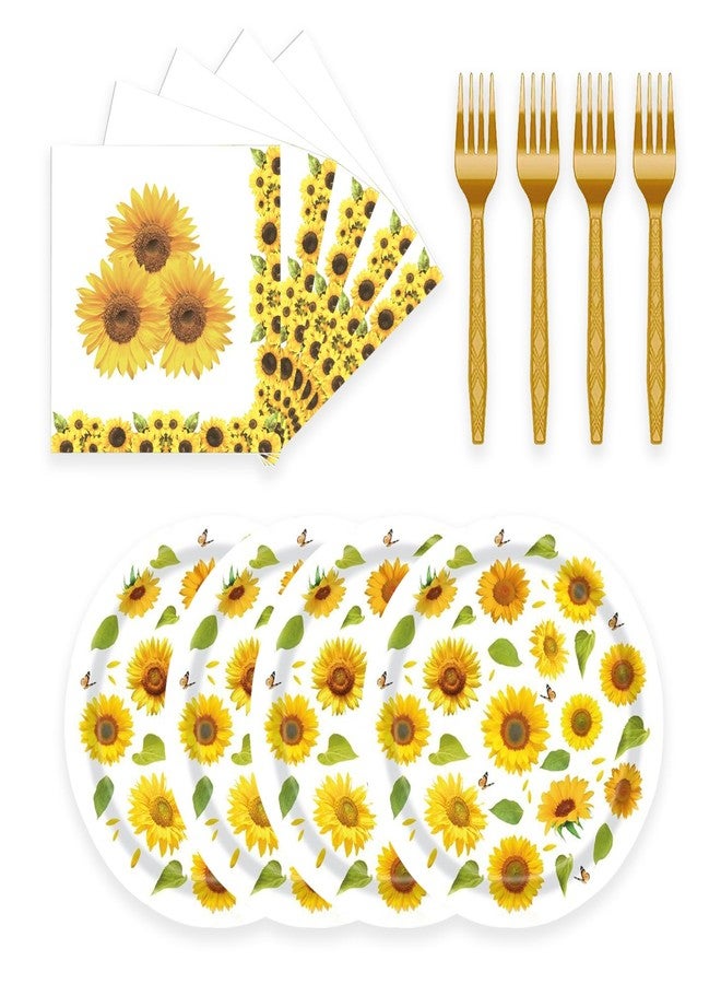KFJBPB 72 Pcs Sunflower Paper Plates and Napkins Party Supplies , Floral Birthday Party Decorations Disposable Party Plates and Napkins Tableware Set for Summer Fall Wedding Baby Shower Serves 24 (Sunflower) - Image 1
