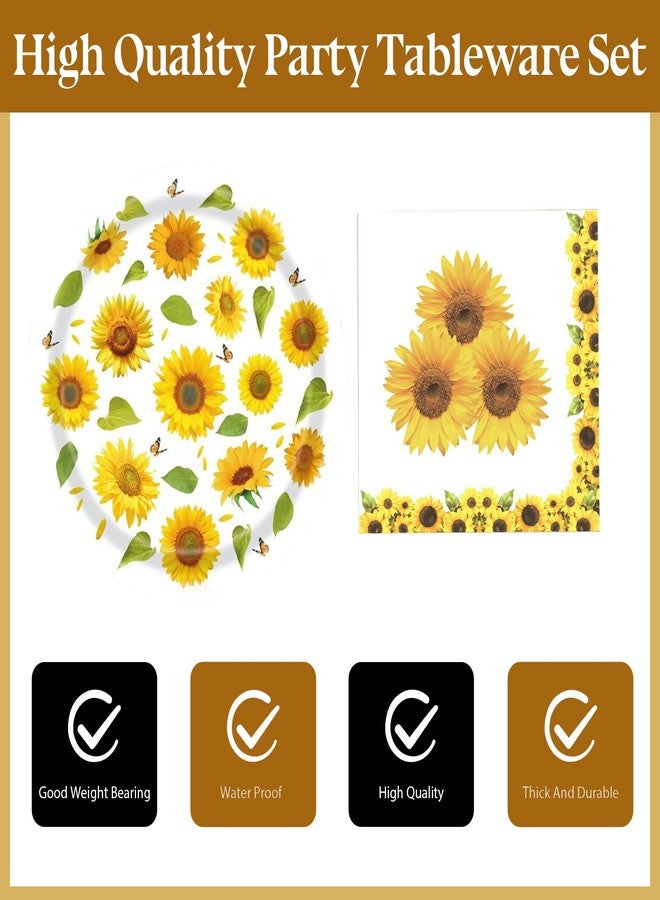 KFJBPB 72 Pcs Sunflower Paper Plates and Napkins Party Supplies , Floral Birthday Party Decorations Disposable Party Plates and Napkins Tableware Set for Summer Fall Wedding Baby Shower Serves 24 (Sunflower) - Image 3