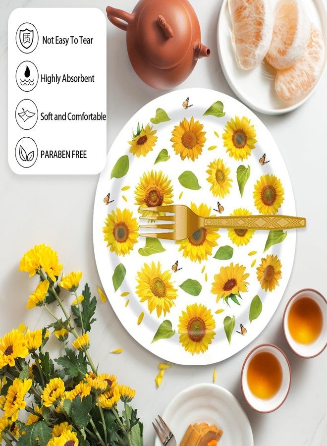 KFJBPB 72 Pcs Sunflower Paper Plates and Napkins Party Supplies , Floral Birthday Party Decorations Disposable Party Plates and Napkins Tableware Set for Summer Fall Wedding Baby Shower Serves 24 (Sunflower) - Image 4