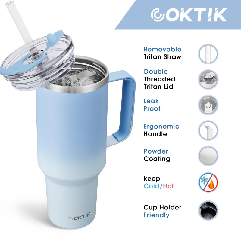 COKTIK 40 oz Tumbler With Handle and Straw Lid  Vacuum Insulated Travel Coffee Mug Stainless Steel Insulated Cup for Beverages  Leak-proof  Cupholder Friendly (Silent Sky) - Image 2