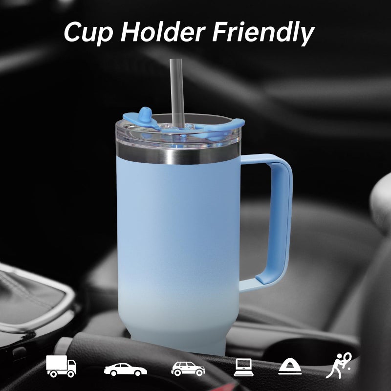 COKTIK 40 oz Tumbler With Handle and Straw Lid  Vacuum Insulated Travel Coffee Mug Stainless Steel Insulated Cup for Beverages  Leak-proof  Cupholder Friendly (Silent Sky) - Image 4