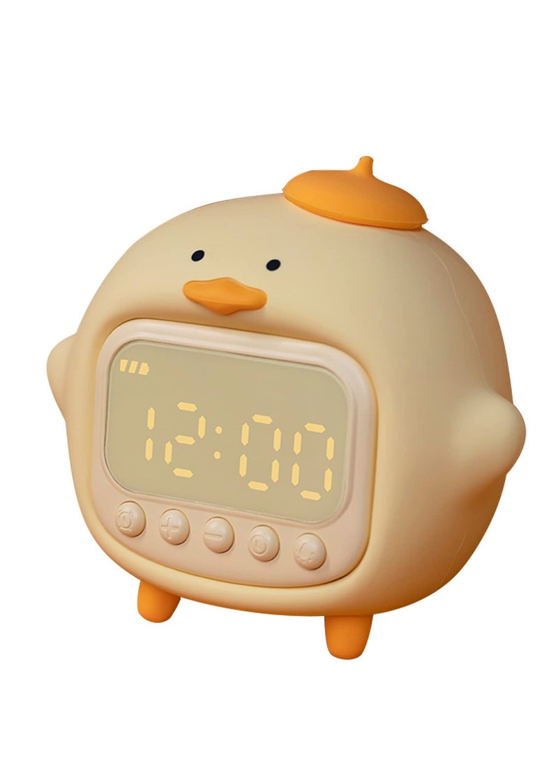 SYOSI lovely Alarm Clock Kid's Fun Duck Wake Up Alarm Clock Silicone Rechargeable Portable Lamp Night Light for Kids' Bedroom Decoration Birthday Gift Yellow - Image 1