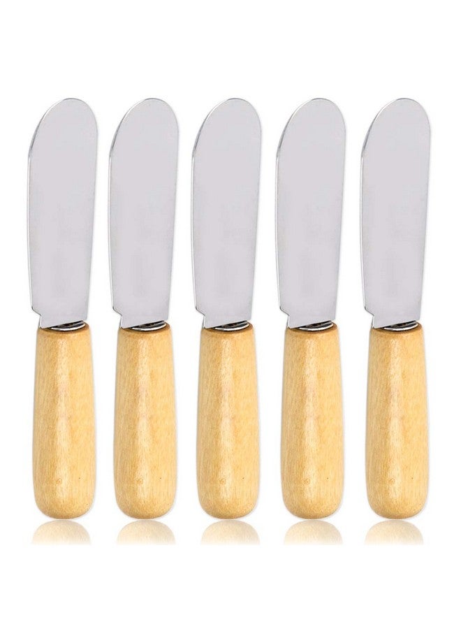 ACKLLR 5 Pack Stainless Steel Straight Edge Wide Butter Spreader With Wood Handle Deluxe Sandwich Cream Cheese Condiment Spreader Set Kitchen Tools, 4 Inches - Image 1