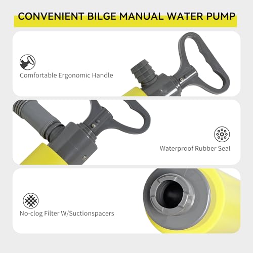 HIKULA Manual Bilge Pump for Boats Kayak Canoe Portable Siphon Pump Kayak Bailer with Reversible HoseYellow19Inch - Image 3