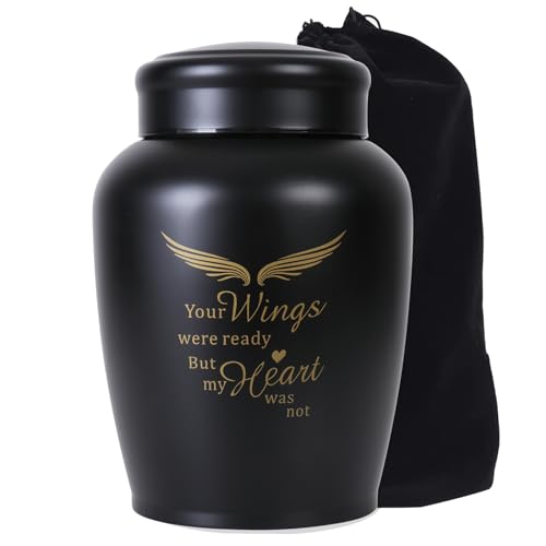 LINES ARTE Urns for Ashes Adult Male Dad/Father/Men/Female/Mom/Women,Large 8.6Inch Up to 180lbs Black Angel Keepsake Decorative Cremation Urns for Human Ashes - Image 1