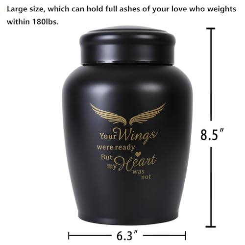 LINES ARTE Urns for Ashes Adult Male Dad/Father/Men/Female/Mom/Women,Large 8.6Inch Up to 180lbs Black Angel Keepsake Decorative Cremation Urns for Human Ashes - Image 2