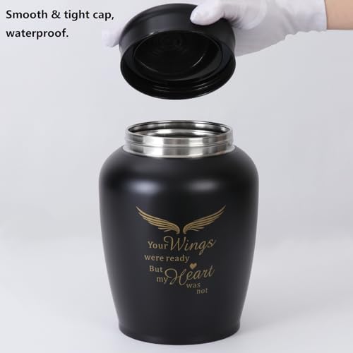 LINES ARTE Urns for Ashes Adult Male Dad/Father/Men/Female/Mom/Women,Large 8.6Inch Up to 180lbs Black Angel Keepsake Decorative Cremation Urns for Human Ashes - Image 4