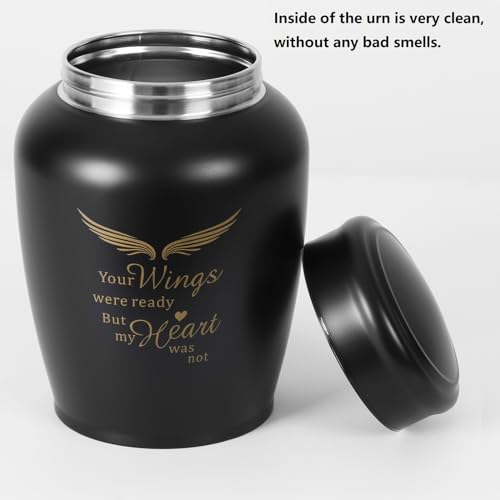 LINES ARTE Urns for Ashes Adult Male Dad/Father/Men/Female/Mom/Women,Large 8.6Inch Up to 180lbs Black Angel Keepsake Decorative Cremation Urns for Human Ashes - Image 3